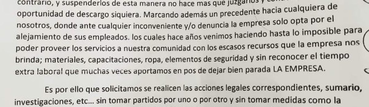 Nota paro SPSE presunta violacion compañero