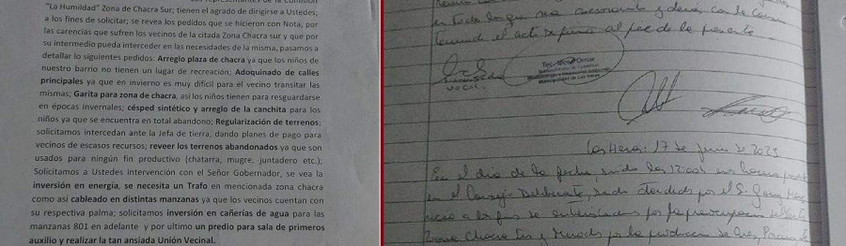 nota agradecimiento chacra a gomez